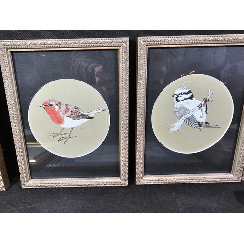 47 - A collection of 7x framed and glazed original paintings of birds to include a 5x matching framed pic... 