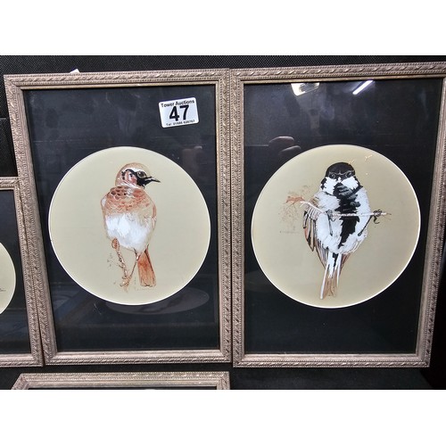 47 - A collection of 7x framed and glazed original paintings of birds to include a 5x matching framed pic... 