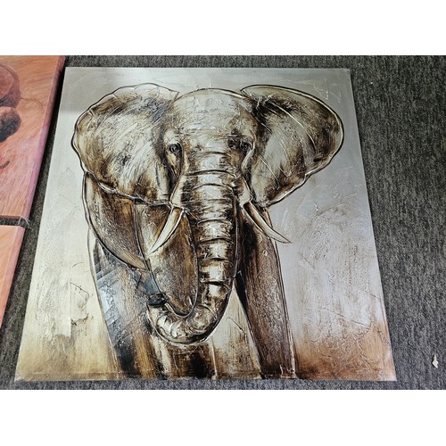 48 - A collection of 5x stretch canvas prints of elephants to include 2 matching pictures of mother and c... 