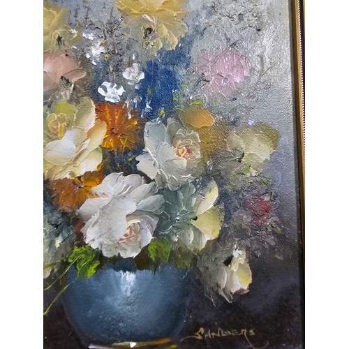 50 - 2x gilt framed oil on canvas paintings of still life scenes both in good order and well executed lar... 