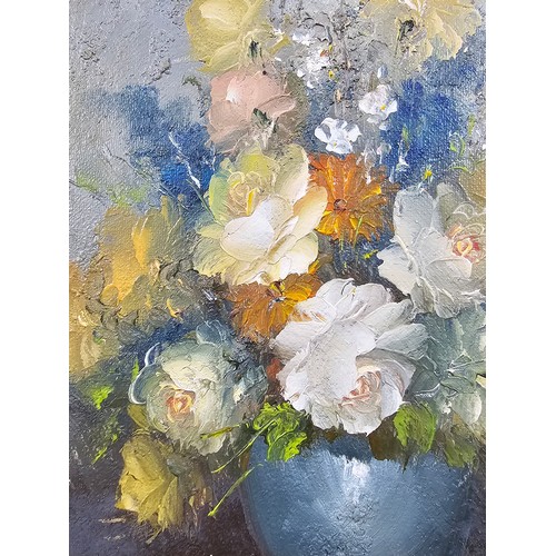 50 - 2x gilt framed oil on canvas paintings of still life scenes both in good order and well executed lar... 
