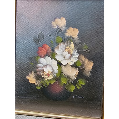 50 - 2x gilt framed oil on canvas paintings of still life scenes both in good order and well executed lar... 