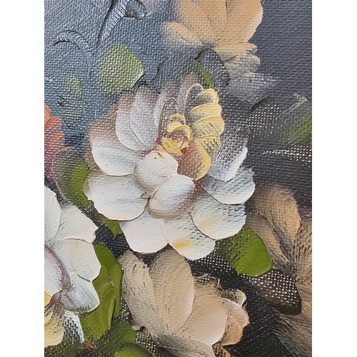 50 - 2x gilt framed oil on canvas paintings of still life scenes both in good order and well executed lar... 