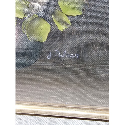 50 - 2x gilt framed oil on canvas paintings of still life scenes both in good order and well executed lar... 