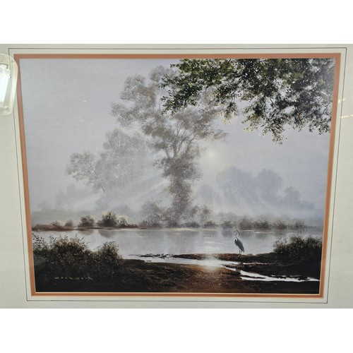 51 - A good quality Culson framed and glazed print of a Heron by a lake in good order with a cream mount ... 