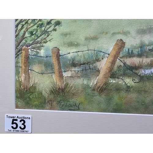 53 - A good quality framed and glazed water colour of Llandinam, signed to the lower left M Evans, the pi... 