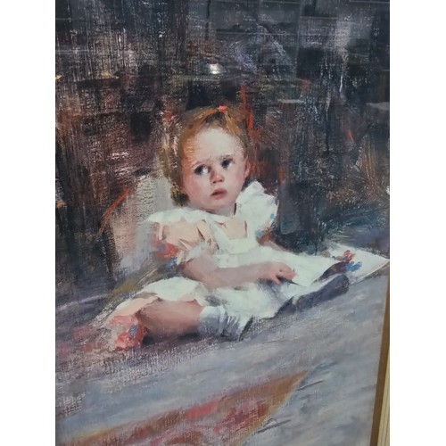 55 - Large framed and glazed limited edition print of children in a playroom titled The Three Sisters, si... 