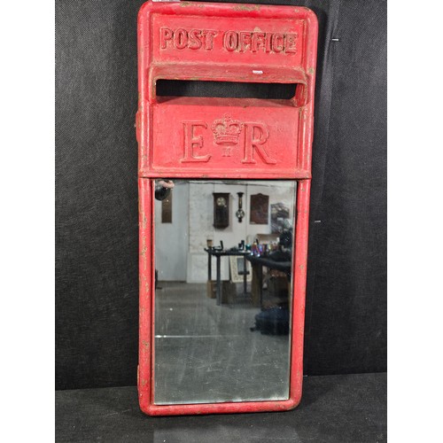 58 - Good quality cast iron post box front converted to a mirror complete with H.M. Queen Elizabeth II cr... 