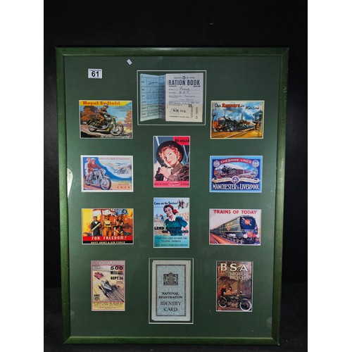 61 - Large framed and glazed selection of reproduction propaganda wartime postcards, to include Royal Enf... 