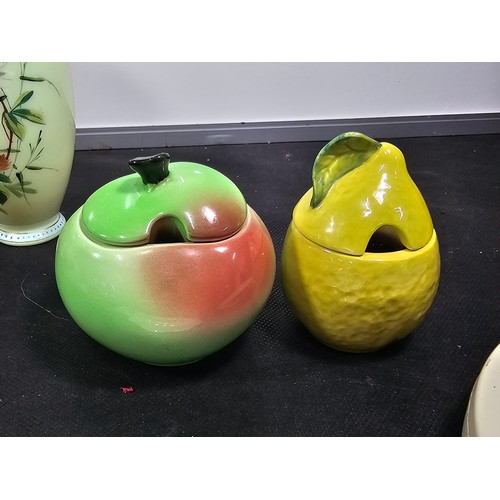 67 - A shelf of collectable to include a good quality liberty art deco style jug, a pair of hand painted ... 