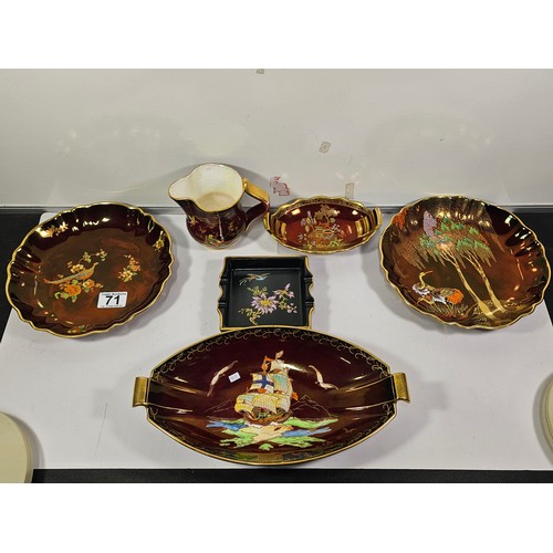 71 - A collection of Carlton ware in the Rouge Royale lustre ware all are hand painted with gilding to th... 