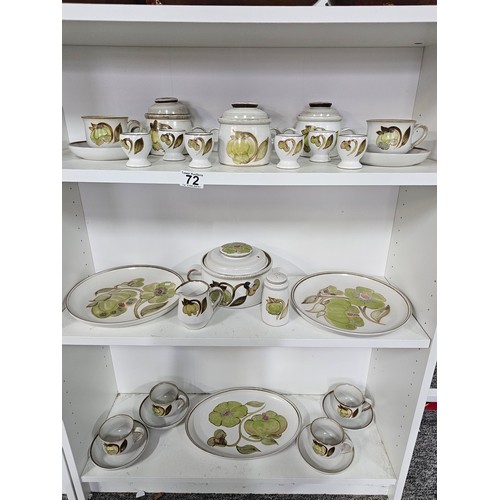 72 - A large partial tea dinner set by Denby consisting of 28 pieces to include 6 cups and saucers, 6 egg... 