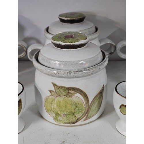72 - A large partial tea dinner set by Denby consisting of 28 pieces to include 6 cups and saucers, 6 egg... 