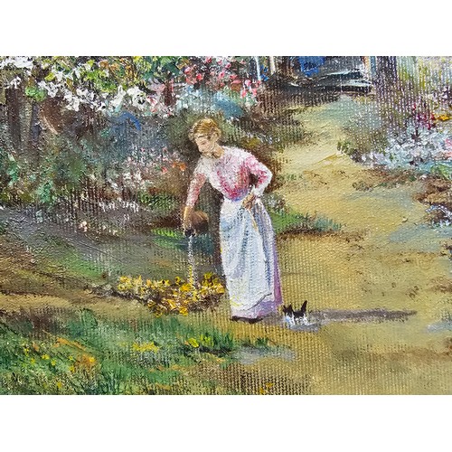 77 - A collection of 4 original framed artwork to include  a country scene with Rhododendrons in the fore... 