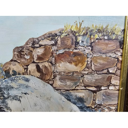 78 - A collection of 4 pictures to include an original oil on board painting of a Greek scene of a lady l... 