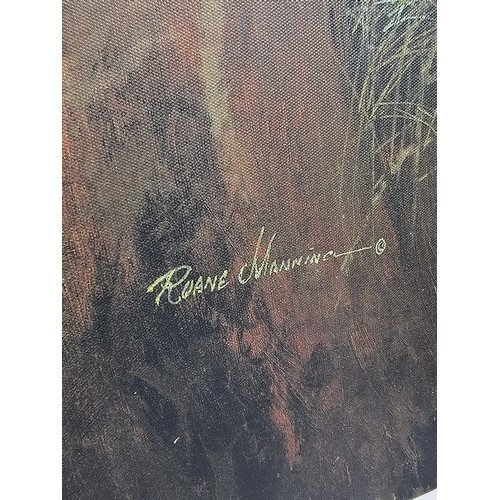 79 - A quantity of 4 stretched canvas prints to include a tall picture of a Giraffe and calf by Roane Man... 