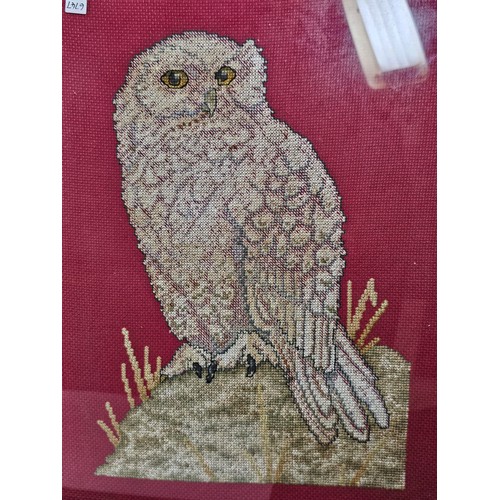80 - A collection of 3 pictures to include a hand painted water colour of a Kestrel, a needlepoint pictur... 