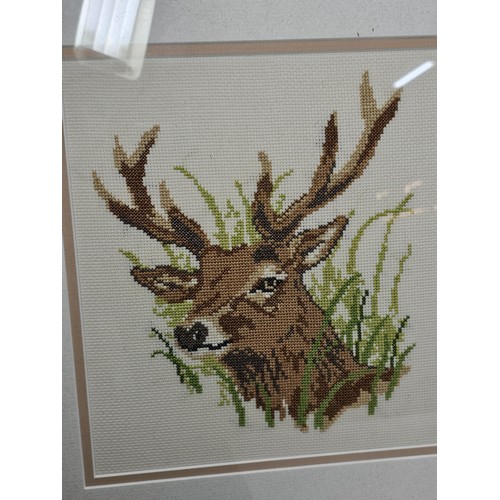 80 - A collection of 3 pictures to include a hand painted water colour of a Kestrel, a needlepoint pictur... 