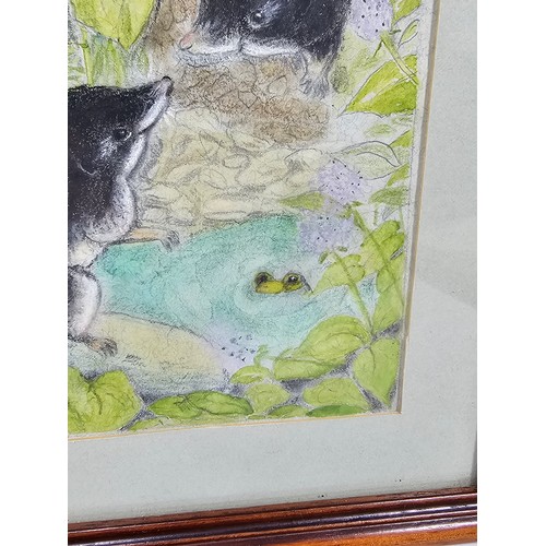 82 - 2 framed and glazed pastel drawings, one of a pair of owl chicks, the other of a pair of shrews. Bot... 