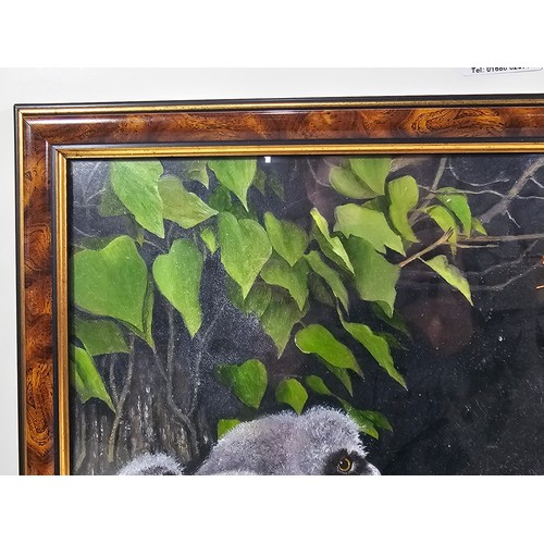 82 - 2 framed and glazed pastel drawings, one of a pair of owl chicks, the other of a pair of shrews. Bot... 