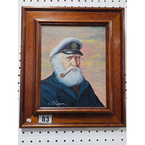 83 - A framed oil on canvas oil painting of a sailor with a pipe in his mouth. The painting is very well ... 