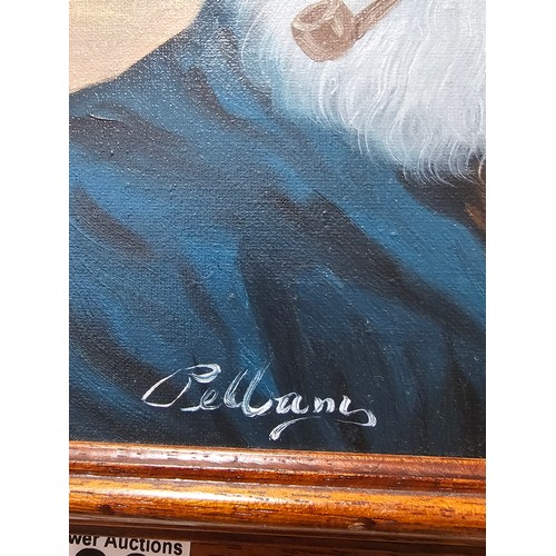 83 - A framed oil on canvas oil painting of a sailor with a pipe in his mouth. The painting is very well ... 