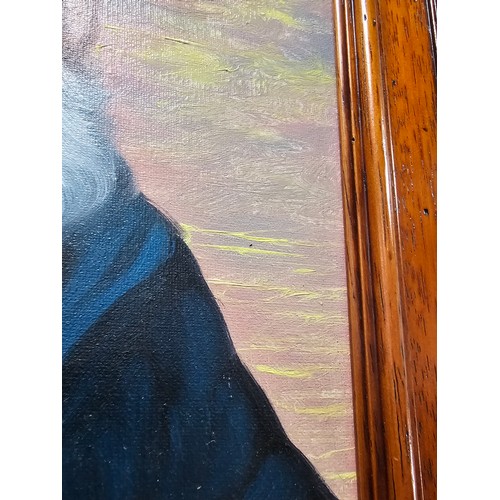 83 - A framed oil on canvas oil painting of a sailor with a pipe in his mouth. The painting is very well ... 