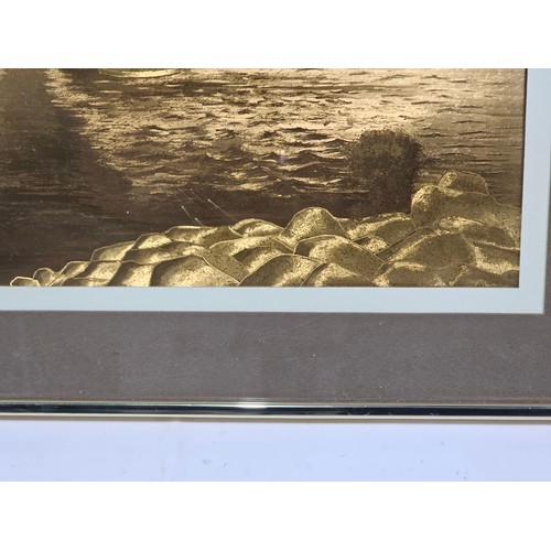 86 - A framed and glazed copper foil of the Golden Gate Bridge in San Francisco. The picture has a COA to... 