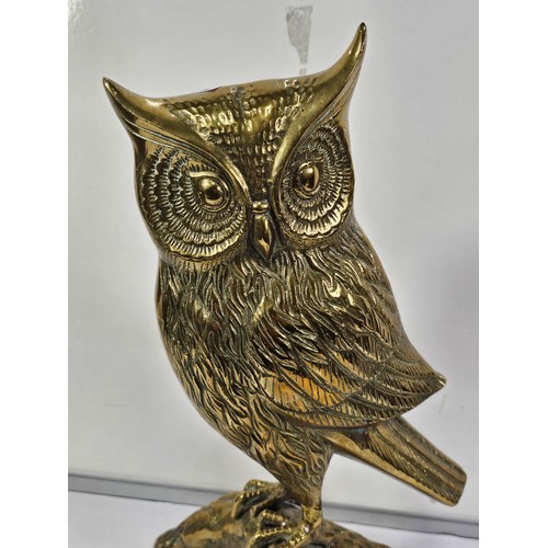89 - A good quality solid brass owl figure standing on a branch the figure is very well detailed. Has a h... 