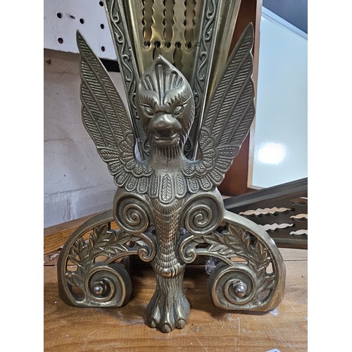 90 - A brass peacock fireguard. All pieces are present but some require re-attaching,. The phoenix image ... 