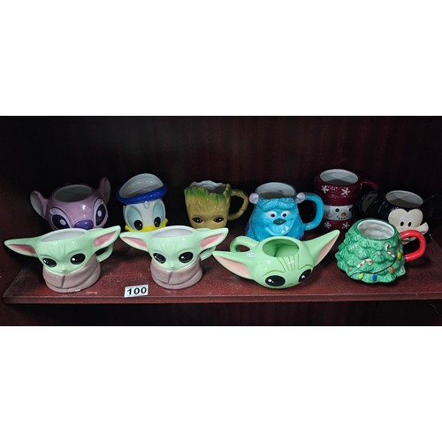 100 - A collection of 10 character mugs to include 3 Star Wars mugs of Baby Yoda, a Disney Mickey and Frie... 