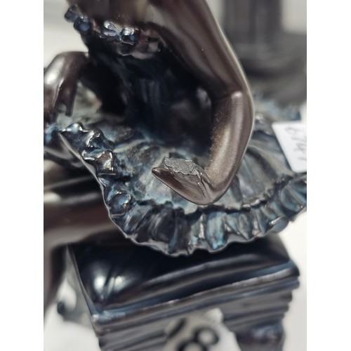 108 - A collection of 4 figurines in resin to include a Ballerina standing by a column, a dancer sitting o... 