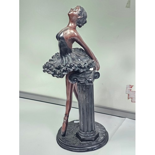 108 - A collection of 4 figurines in resin to include a Ballerina standing by a column, a dancer sitting o... 