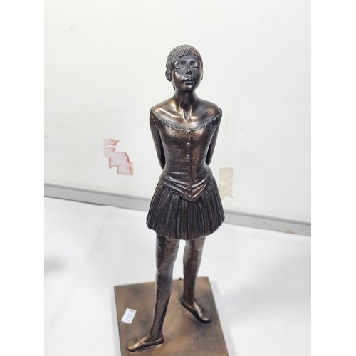 108 - A collection of 4 figurines in resin to include a Ballerina standing by a column, a dancer sitting o... 