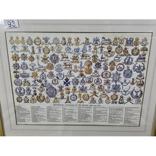 93 - A collection of military and royal related items to include a framed and glazed regimental cap badge... 