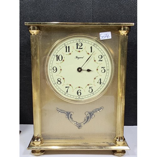 113 - Collection of assorted brass ware to include a Raynard quartz carriage clock with an enamel dial, a ... 