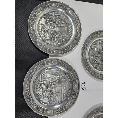 116 - A collection of 8x tin plates each with a different trade design to the front to include Glassblower... 