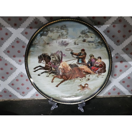 119 - A collection of 17x hand painted picture plates to include a set of 10x Russian picture plates by Ga... 