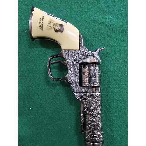 122 - A good quality novelty walking stick in the form of a handgun with a plastic grip with the name Bill... 