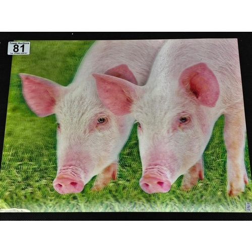 81 - 4 pictures to include a framed and glazed watercolour, a 3D picture of pigs, a framed and glazed wat... 