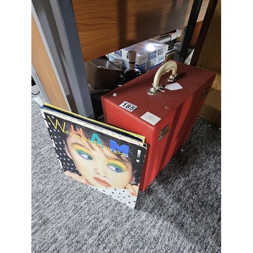 185 - A red record case containing a quantity of over 40x LP's of assorted genre and artists to include Wh... 