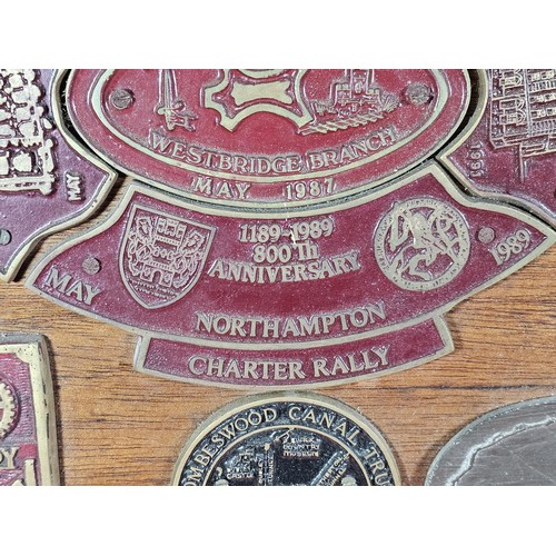 210 - An International Waterways Association (IWA) commemorative Plaque display, comprising of a hardwood ... 