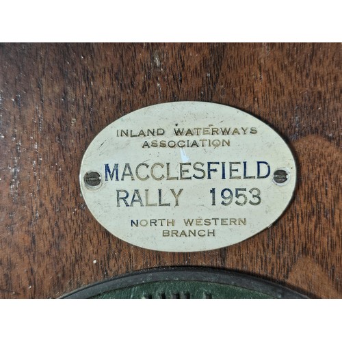 211 - An International Waterways Association (IWA) Commemorative plaque display, mounted on a hardwood boa... 