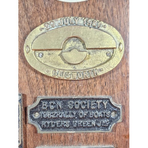 211 - An International Waterways Association (IWA) Commemorative plaque display, mounted on a hardwood boa... 