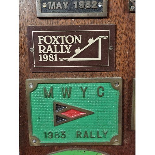 211 - An International Waterways Association (IWA) Commemorative plaque display, mounted on a hardwood boa... 