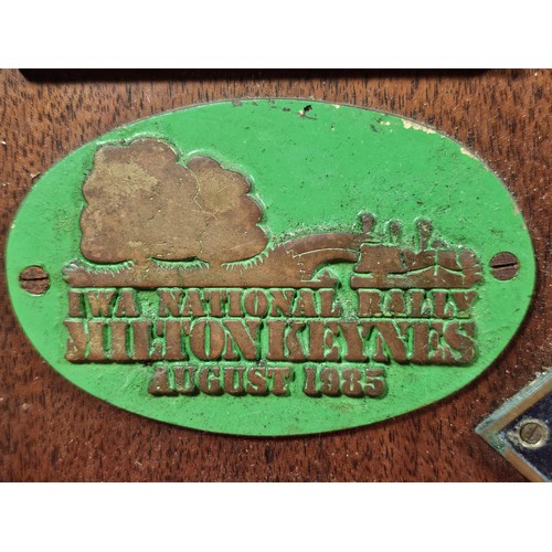 211 - An International Waterways Association (IWA) Commemorative plaque display, mounted on a hardwood boa... 