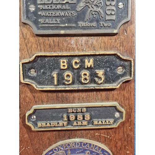 211 - An International Waterways Association (IWA) Commemorative plaque display, mounted on a hardwood boa... 