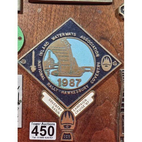 211 - An International Waterways Association (IWA) Commemorative plaque display, mounted on a hardwood boa... 