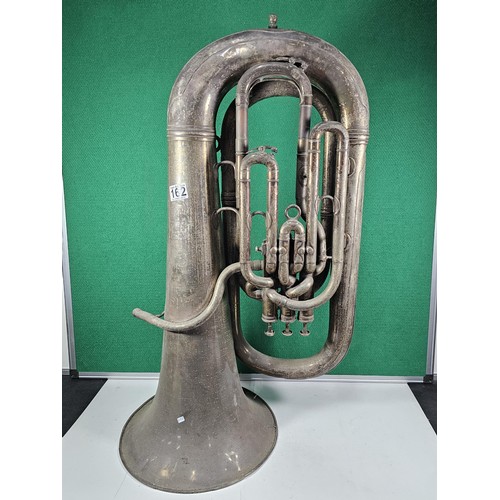 162 - A vintage Class A three valve silver plated Tuba by Boosey & Co, London, has a clear makers stam... 