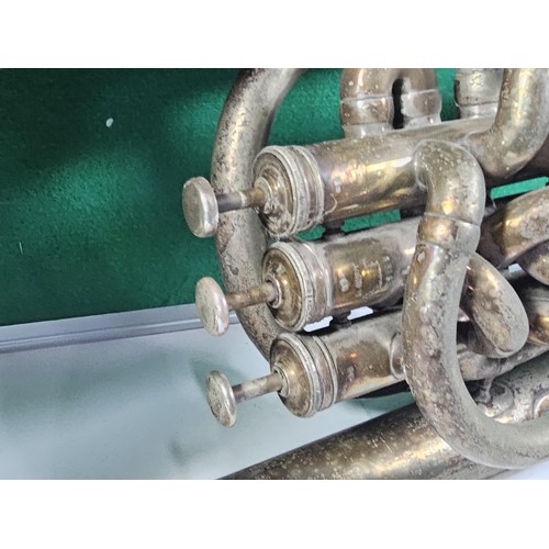 162 - A vintage Class A three valve silver plated Tuba by Boosey & Co, London, has a clear makers stam... 